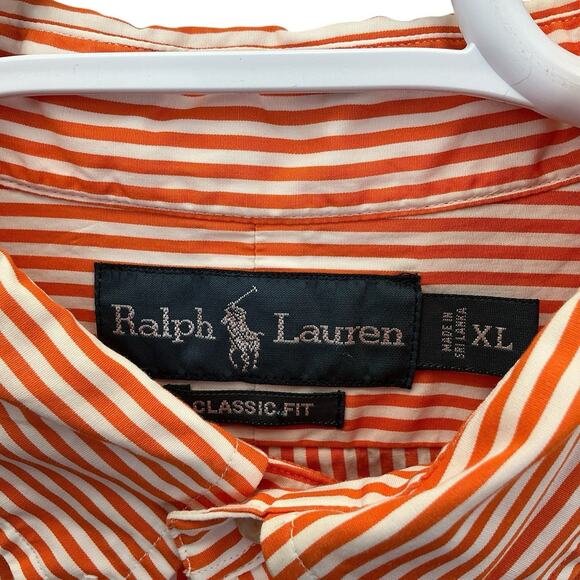 Ralph Lauren Dress Shirt Men's XL Classic Fit Orange Stripe Button Down - Picture 6 of 12